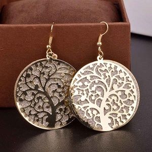 Sparkly Tree Of Life Hollow Gold Tone Earrings